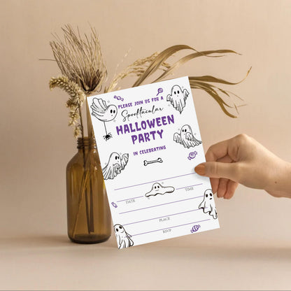 SIXEIGHT Purple Halloween Party Invitations, Cute Ghost Halloween Invitations for Boys Girls, 25 Pack Purple Invite Cards with Envelopes, Wedding Birthday Baby Shower Party Decorations-E06