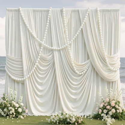 10x10ft Wrinkle Free Ivory Backdrop Curtains for Parties, 2 Panels 5x10ft Silky Polyester Photo Backdrop Drapes Back Drop Cloth Drapery for Wedding Birthday Photography Background
