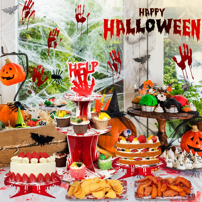 Sliner 5 PCS Halloween Party Decorations Bloody Cupcake Stand Bloody Handprint Cupcake Holder Halloween Bloodys Cake Holder Halloweens Theme Dessert Stand for Dessert Cupcakes Birthday Party Supplies