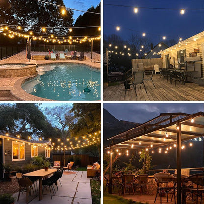 Honche Solar Outdoor Party Lights Waterproof LED IP66 with 15 Edison Bulb Warm White String Lights Patio Lights for Christmas Camping Wedding Birthday Backyard Gazebo Party Decor