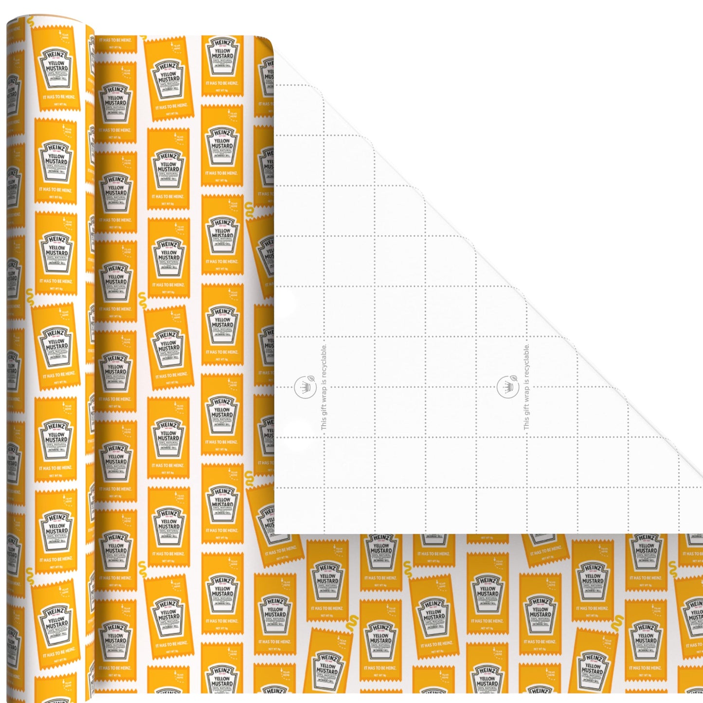 Hallmark Heinz Wrapping Paper Mini Rolls, 3-Pack (Ketchup, Mustard, Hotdogs, Wienermobile) for Birthdays, Graduations, Father's Day, Celebrations, Any Occasion - 45 Sq. Ft. Total
