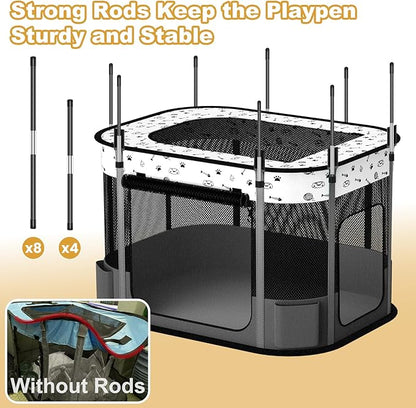 Portable Cat Playpen, 8-Rod Reinforced Kitten Dog Puppy Playpens, Foldable Play Pen for Indoor Cats Enclosed Pet Kitty Doggy Outdoor, Collapsible Tent Kennel Cage Corral