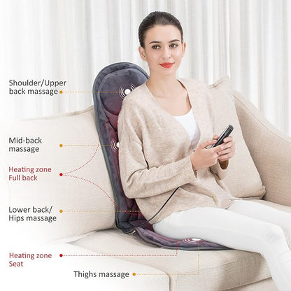 Snailax Back Massager with Heat, Vibration Massage Seat Cushion with 6 Vibrating Motors and 2 Heat Levels, Massage Chair Pad for Home Office use, Gifts for Him Her