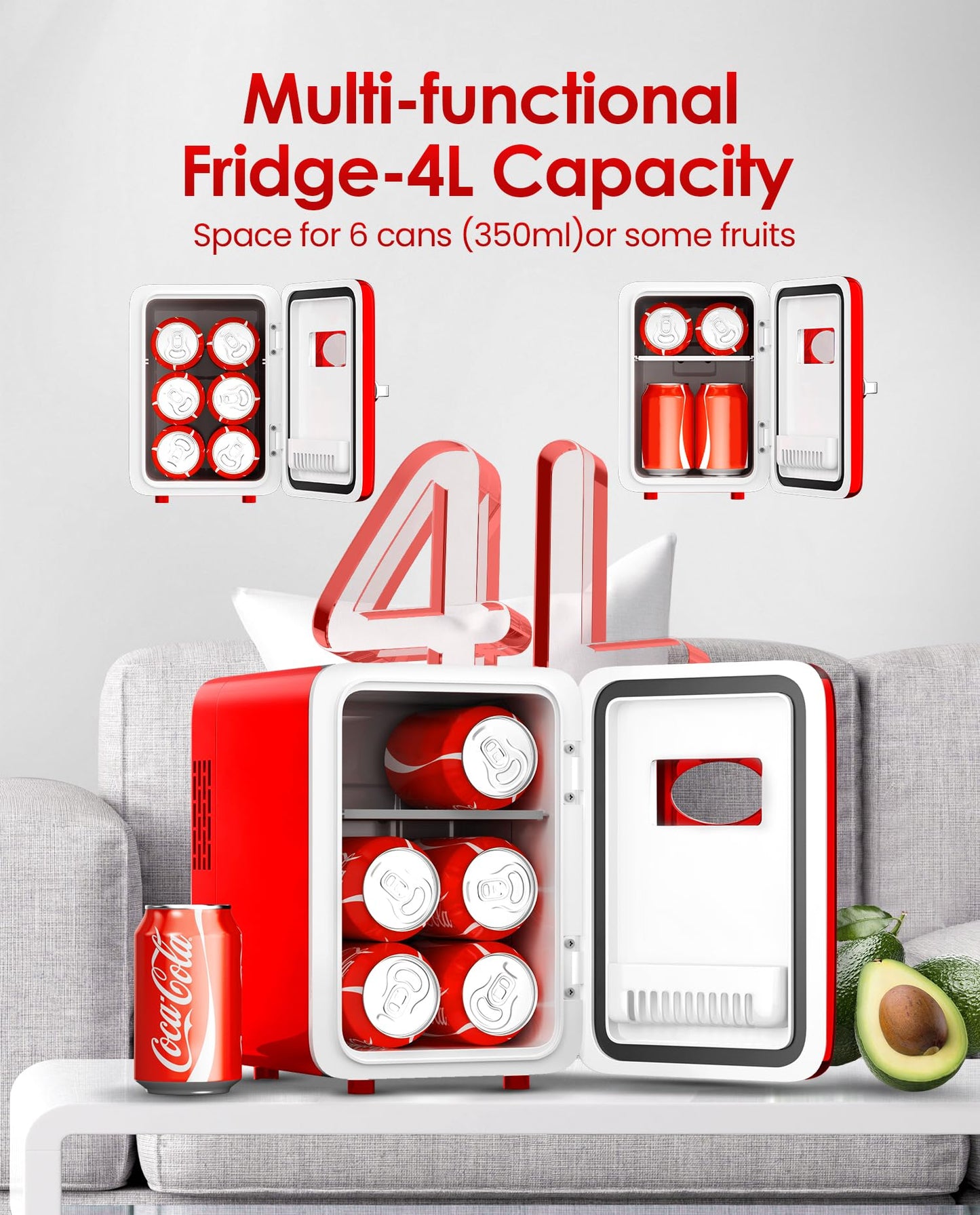Skincare Fridge With Dimmable LED Light Mirror, 4L Mini Fridge For Desktop, Travel or Cool & Heat, Makeup Fridge for Cosmetics, Skin Care and Food, Green