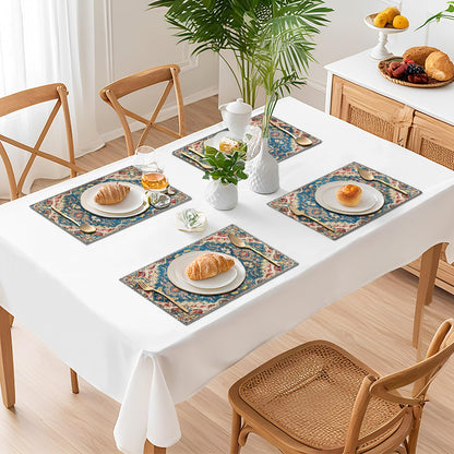 Kerton Stork Blue Cream Placemats Set of 8, Boho Bohemian Place Mats