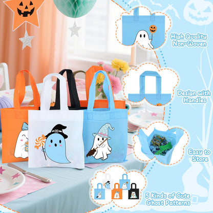 20Pcs Blue Summerween Ghost Party Favor Bags, Non Woven Summer Halloween Treat Bags Gift Bags, Cute Ghost Goodie Candy Tote Bag for Spooky One Two Spooky Birthday Little Boo Baby Shower Party Favor