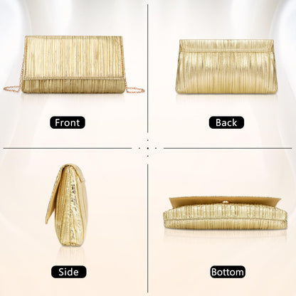Tmore Clutch Purses for Women PU Leather Clutch Bag with Chain Handbags Soft Pleated Evening Bag (Gold)
