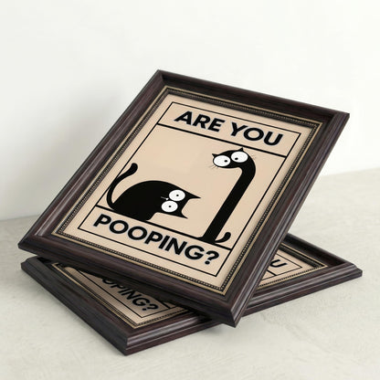 Dark Brown Framed Funny Bathroom Cat Canvas Wall Art Are You Pooping Wall Decor Picture Humor Bathrooms Animal Poster Print Painting for Toilet And Restroom Prepare To Hang