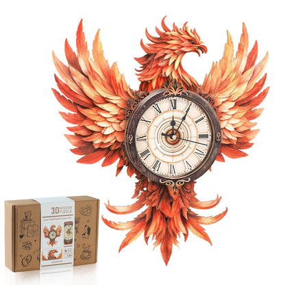 Rnfinewow 3D Wooden Puzzles for Adults, 3D Puzzle Fire Phoenix Clock Kit (with Pendulum), 3D Puzzles for Adults Teens Home Wall Decor Clock Puzzle Gifts for Adult