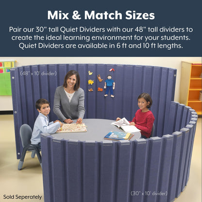 Angeles 48" x 10' Quiet Divider With Sound Dampening Panels, Freestanding Room Divider Wall, Gray