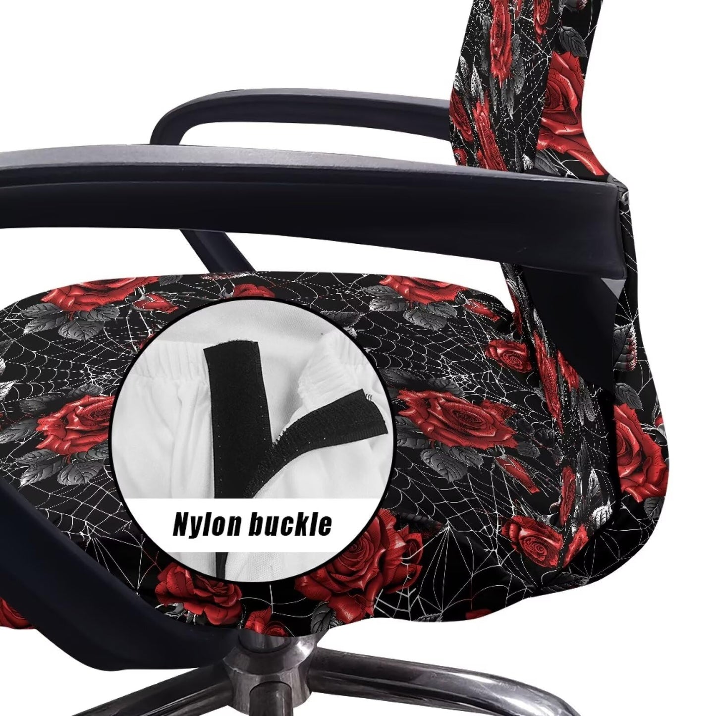 Talayituse Rose Spider Web Print Office Computer Chair Covers, Stretchable Rotating Chair Cover Halloween Decoration Removable Washable Rotating Chair Protective Slipcover, Large