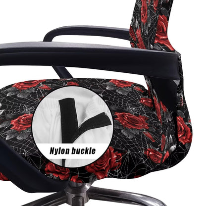 Talayituse Rose Spider Web Print Office Computer Chair Covers, Stretchable Rotating Chair Cover Halloween Decoration Removable Washable Rotating Chair Protective Slipcover, Large