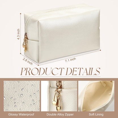 Kigeli 12 Pcs PU Leather Makeup Bag Bulk Small White Preppy Cosmetic Pouch with Zipper Wedding Bridesmaid Gift Waterproof Mini Toiletry Bag for Purse, Aesthetic Travel Organizer for Girls Women