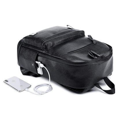 weiatas Black Leather Laptop Backpack for Men Women Work Travel, College School Backpack Casual Daypack fits 15.6 Inch