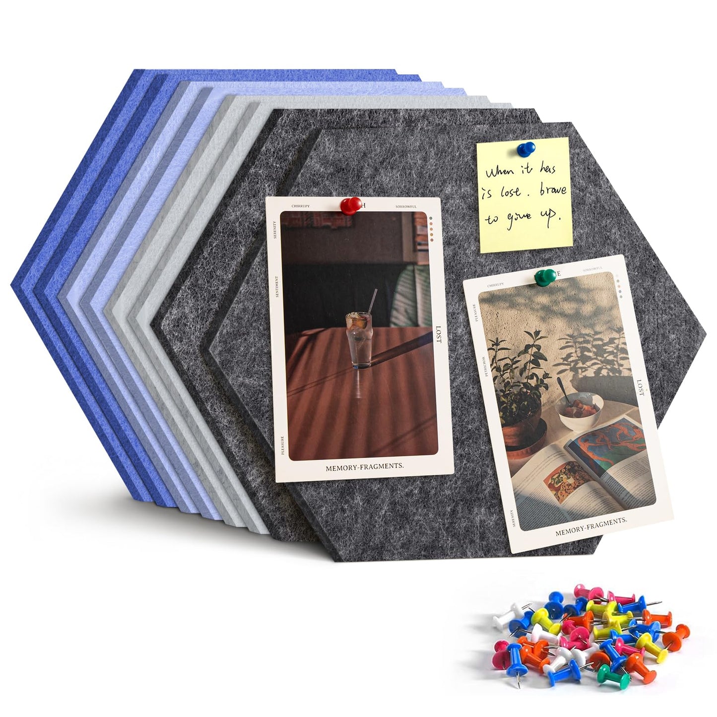 Uoisaiko 8 Pack Hexagon Felt Bulletin Board Tiles - 12" Large Thick Pin Board for Walls with 30 Push Pins, DIY Boards for Office Home School Decor, Aesthetic Hex Cork Board Alternative