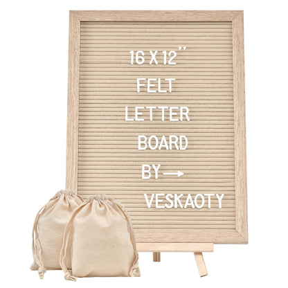 Felt Letter Board with 402 Letters, Numbers & Symbols - 12 x 16 inch Large Changeable Message Board with Wooden Frame Wall Mount Hook, 2 Canvas Bags, Wood Stand (Beige)