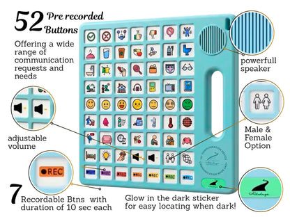 8 Languages AAC Device for Autism, 63 Buttons, Communication Board for None Verbal, Stroke Survivors Speech Support, TBI, Talking aid Tool for Delayed Speech terapy, Ajustable Lanyard.