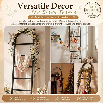 Sintuff Arched Blanket Ladder for Living Room, 5.5ft Wooden Blanket Rack, 5-Tier Natural Leaning Ladder Shelf for Farmhouse Bedroom Living Room Bathroom Decor (Arch,Balck)