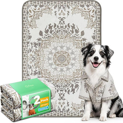 FXW Washable Pee Pads for Dogs, Puppy Pads with Super Absorbent, Specifically Designed for 42inch Cages, 27" x 41" Rectangle, Boho, 2 Packs