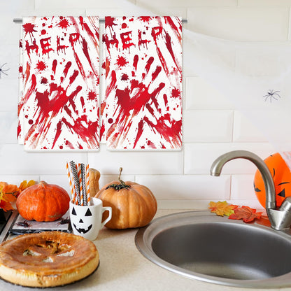 JarThenaAMCS Halloween Kitchen Dish Towel Bloody Handprint Dishcloth 18 x 28 Inch Hand Drying Tea Towel for Cooking Baking Cleaning, 2Pcs