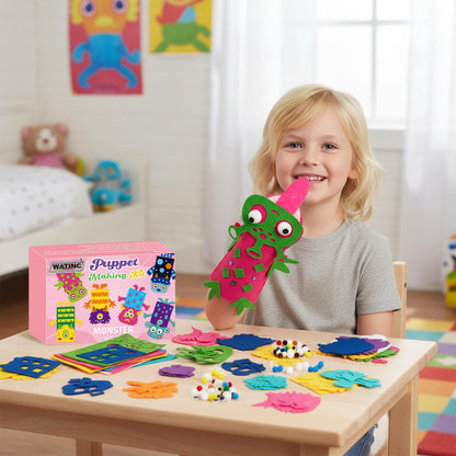 WATINC 6Pcs Hand Puppet Making Kit, Art Craft Felt Sock Puppet Toys, Creative DIY Make Your Own Pompoms Wiggle Googly Eyes Storytelling Role Play Party Supplies Gift for Girls Boys(Monster B)