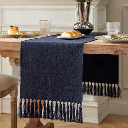 ZeeMart Navy Table Runners 108 Inches Long, Burlap Linen Style Rustic Farmhouse Table Runner, Long Boho Dining Table Runner, 13x108 Inches, Navy