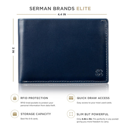 SERMAN BRANDS Mens Slim Bifold Wallet RFID Blocking Minimalist Front Pocket Full Grain Leather Wallets for Men - Thin & Stylish (Atlantic Blue Elite)