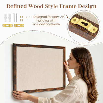DOLLAR BOSS Linen Bulletin Board 36" x 24", Decorative Cork Boards for Walls with White Wood Frame, Premium Fabric Pin Board for Office, Home & School Room Decor, Brown