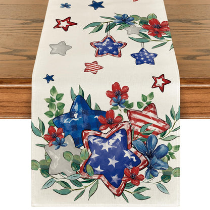 Artoid Mode Eucalyptus Flowers Stars Patriotic 4th of July Table Runner, Memorial Day Kitchen Dining Table Decoration for Home Party Decor 13x36 Inch