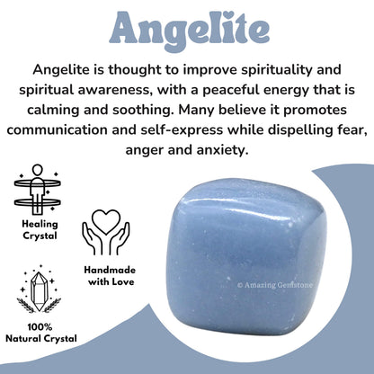 Amazing Gemstone Angelite Crystals and Healing Stones Tumbled - 1 oz, Natural Healing Stones for Energy Balance, Stress Relief - Premium Polished Gems Rocks for Meditation & Wellness