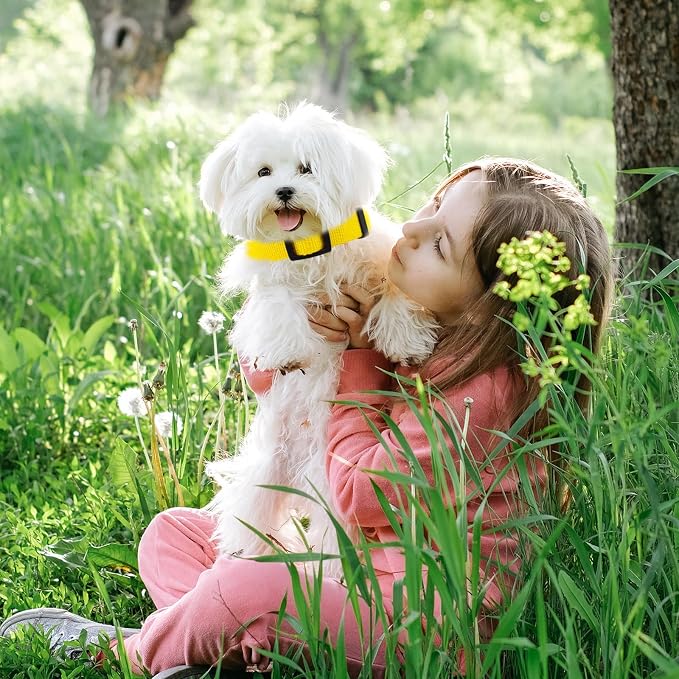 Yellow Dog Collar for Medium Size Dog, Breathable, Anti-Odor & Soft, Comfortable for Sensitive Skin Puppies, 90% Bamboo Rayon, Adjustable Quick-Release Buckle Pet Collar for Medium Breeds