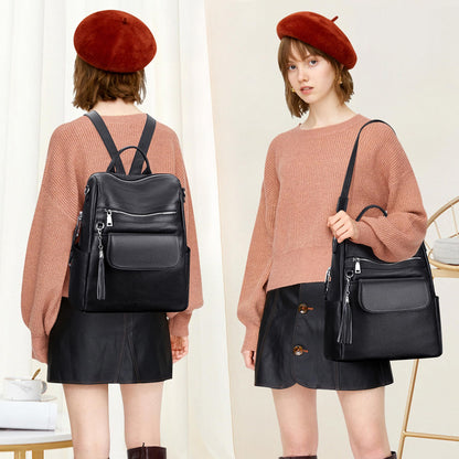 ALTOSY Genuine Leather Backpack Purse for Women Large Convertible Shoulder bag Ladies Crossdody Bag with Tassel