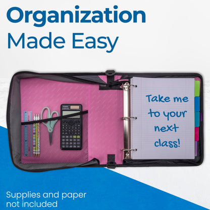Case-it Classic Zipper Binder | 2-Inch O-Rings, 350 Sheet Capacity, Multiple Storage Pockets & Shoulder Strap | School & Office Organizer | D-251 Light Pink