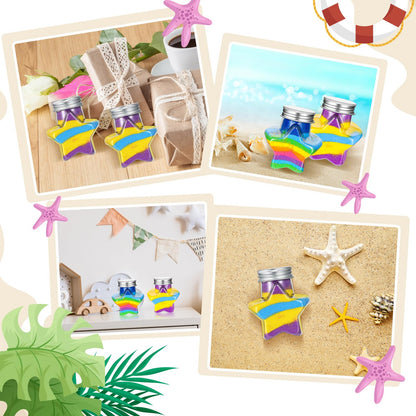 Hsei 50 Pcs Plastic Sand Art Bottles and 5 Mini Funnels Round Clear Potion Bottles Candy Jars for Liquor Birthday Decoration DIY Art Crafts Gift, Without Sand(Star)
