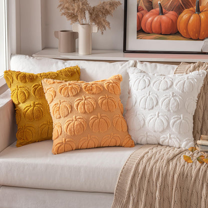 MIULEE Fall Throw Pillow Covers 18x18 Set of 2 Autumn Decorations Pumpkin Accent Pillowcase for Outdoor Porch Sofa Couch Bed Living Room Plush Faux Fur Halloween Farmhouse Home Decor