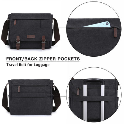 Dasein Large Vintage Canvas Messenger Shoulder Bag, Black, 15in Laptop