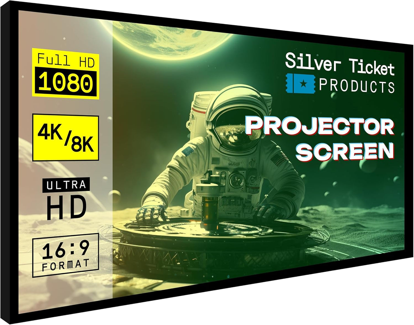 Silver Ticket Products STR Series 6 Piece Home Theater Fixed Frame 4K / 8K Ultra HD, HDTV, HDR & Active 3D Movie Projection Screen, 16:9 Format, 165" Diagonal, White Material STR-169165