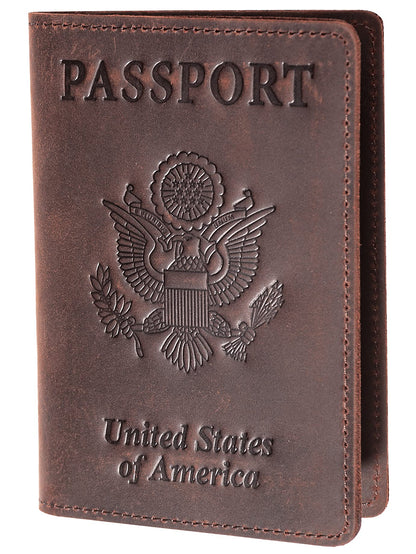 AGBIADD Genuine Leather Passport and Vaccine Card Holder Combo, RFID Blocking, Coffee, Unisex