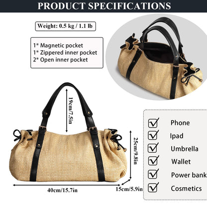OWGSEE Straw Tote Bags for Women, Y2K Large Soft Summer Straw Purses and Handbags Shoulder Woven Raffia Beach Boho Bag(Khaki)