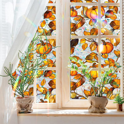 Niviy Pumpkin Thanksgiving Halloween Fall Window Clings, Stained Glass Window Film for Windows Autumn Clings Autumn Home Office Decorations for Indoor Outdoor (16.93 x 39.37inch)