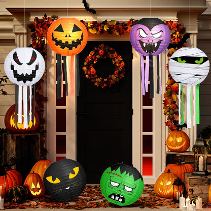 VIHOSE 6 Pcs Halloween Hanging Decorations Paper Lanterns, Jack-o-Bat Lanterns with Tassels Halloween Lantern Decorative for Indoor Outdoor Party Trick-or-Treat Event Supplies