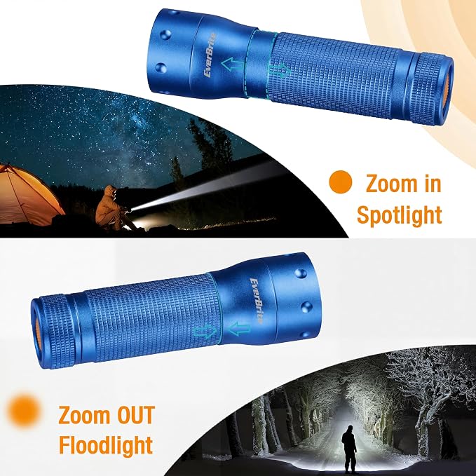 EverBrite Mini Flashlight, Zoomable LED Flash Light, 3 Modes, 3AAA Batteries Included, Handheld Small Flashlight for Camping, Emergency, Home – Blue