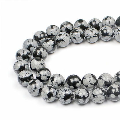 MJDCB Snowflake Obsidian Beads Round Natural Stone Beads for Jewelry Making DIY Bracelet (10mm)