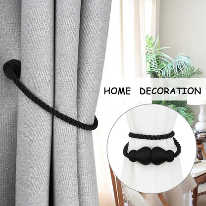 Nieffeiy Magnetic Curtain Tiebacks Outdoor Curtain Tie Backs Rope Decorative Magnetic Curtain Holders for Drapes Window Treatment Holdbacks, Black 4Pack