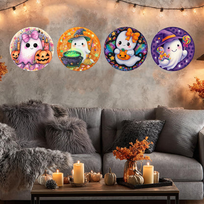TracyArt Halloween Wall Decor, Horror Gifts - Cute Ghosts, Halloween Poster, Horror Decor, 4 pcs 12"