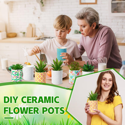 Zubebe 12 Pcs Paint Your Own Ceramic Pots Bulk Unfinished Succulent Pots Painting Kit with Drainage Hole Mini Paintable Plant Vase Ready to Paint Planter for Cactus DIY Craft
