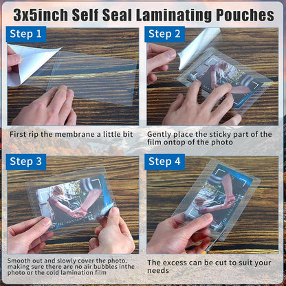 100 Sheets 3x5inch Self Seal Laminating Pouches Self Adhesive Laminating Sheet No Laminating Machine Needed for Photos Index Cards
