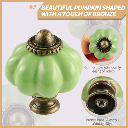 Zernmiarder Lime Green Pumpkin Knobs 12 Pack Ceramic Cabinet Knobs Vintage Drawer Pulls - Antique Dresser Pulls with Screws for Closet Drawer Cupboard Cabinet and DIY Home Project