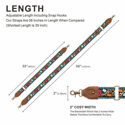 Purse Strap-2"Crazy Horse Leather Wide Shoulder Strap Adjustable Replacement,Retro Jacquard Embroidery Multi-pattern Crossbody Bag Straps for Handbag,Crossbody Bags,Shoulder Bags(Retro Floral)