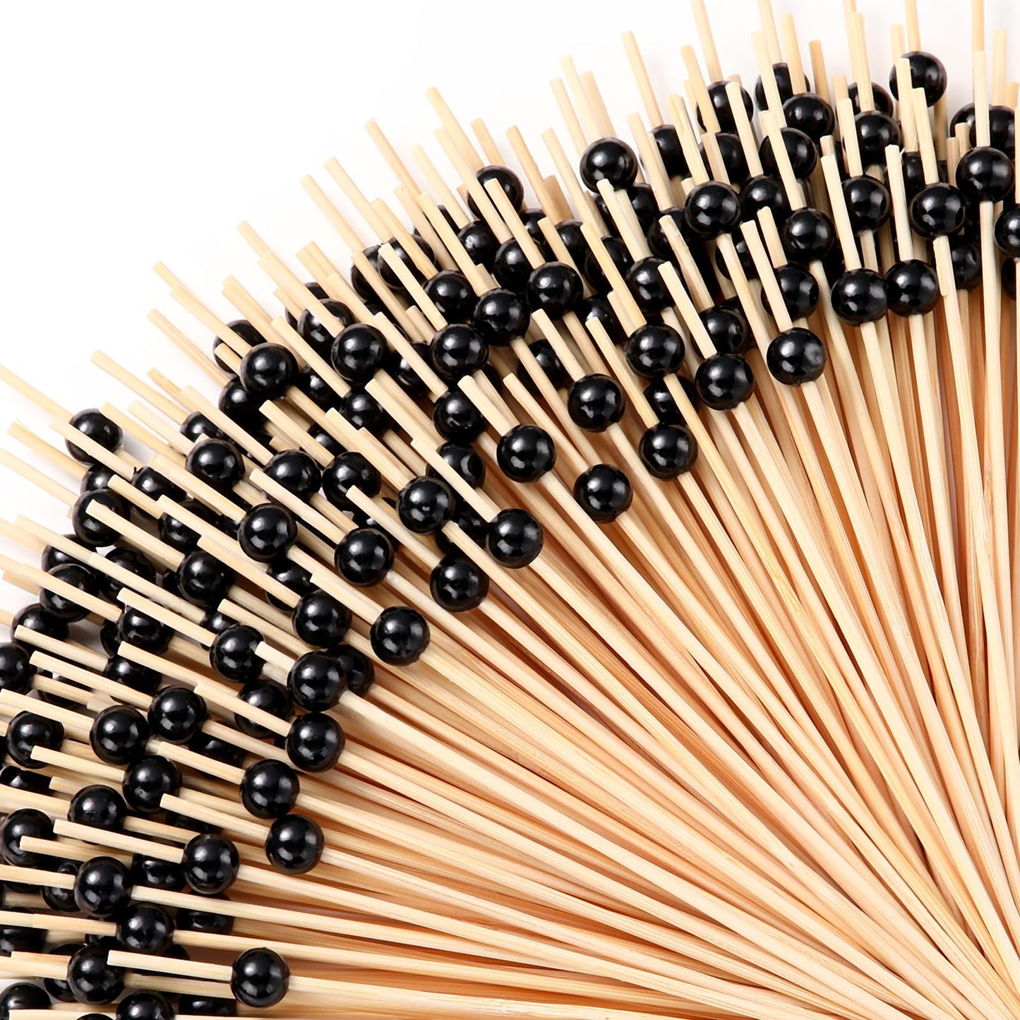 Reallnaive 600 Pcs Cocktail Pick Pearl Fancy Toothpick for Appetizer 4.7 Inch Long Skewer for Drink Fruit Food Bamboo Stick Wedding Bridal Shower Decoration Charcuterie Accessories (Black)
